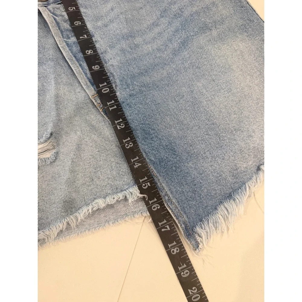 Hidden Los Angeles Asymmetric Crossover Denim Mini Skirt Light Wash Distressed S